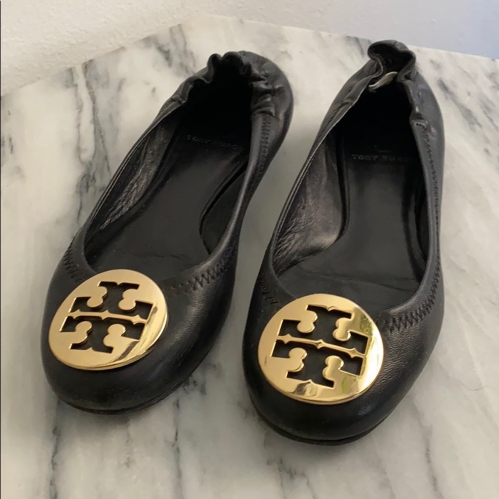 Tory Burch Gold Coin Leather flats.